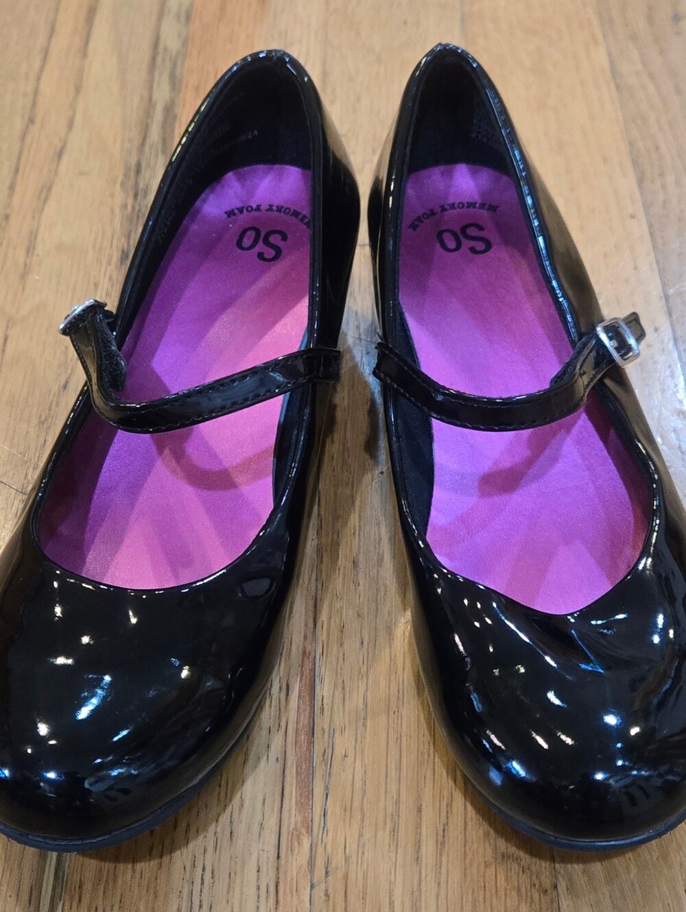 SO Black Patent Leather Mary Jane Shoes with Pink Insole